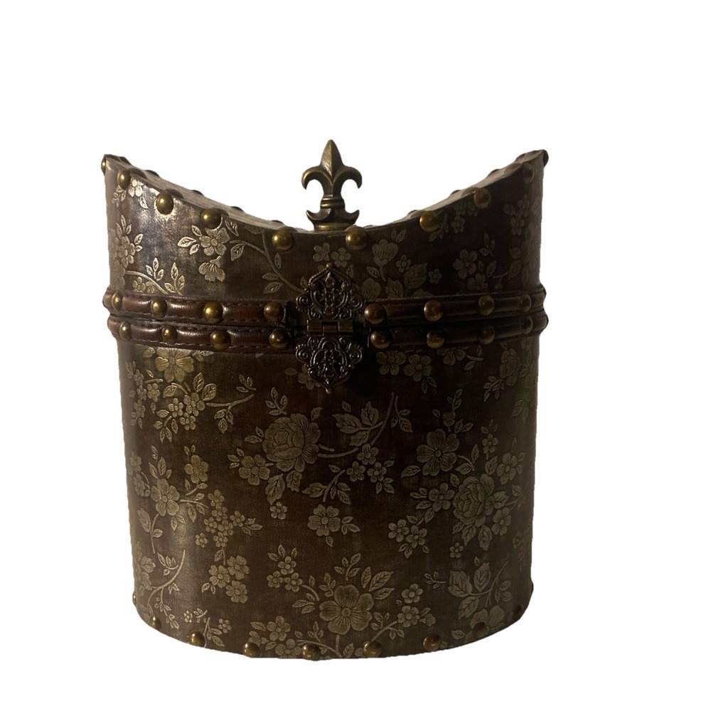 Horchow Storage Box Medium Brown Studded Home Decor Floral Paisley Print